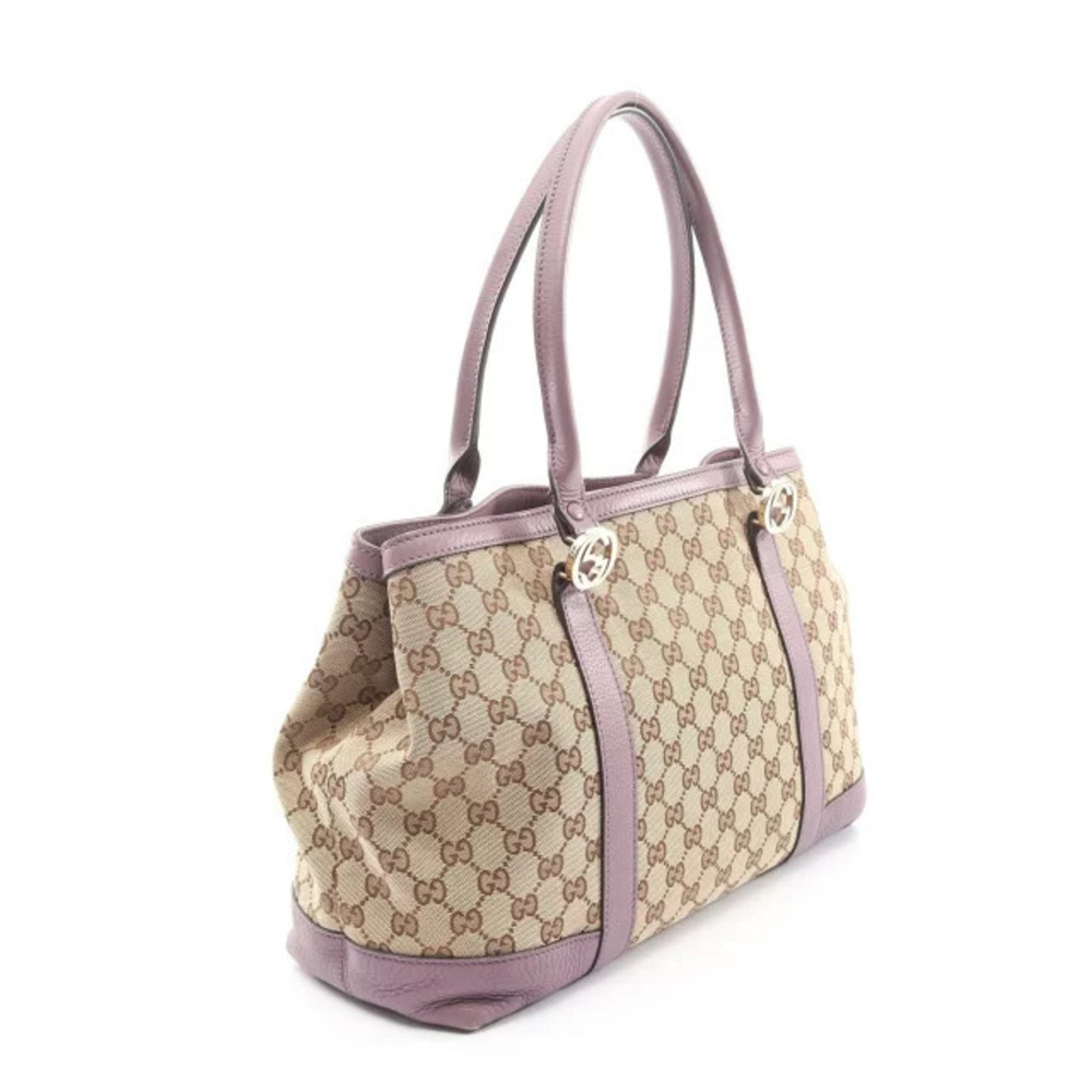 Gucci Bag Purple Cream Beige Tote GG Miss Canvas Leather Cream Tan